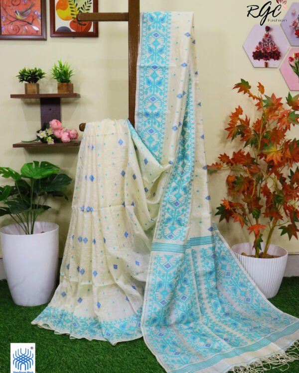 Off-White Pure Handloom Gachi Tussar Allover Jamdani Saree