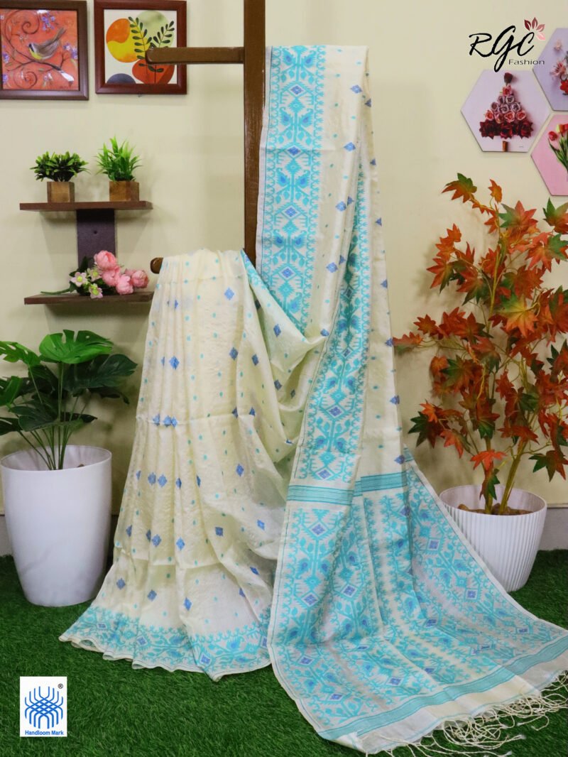 Off-White Pure Handloom Gachi Tussar Allover Jamdani Saree