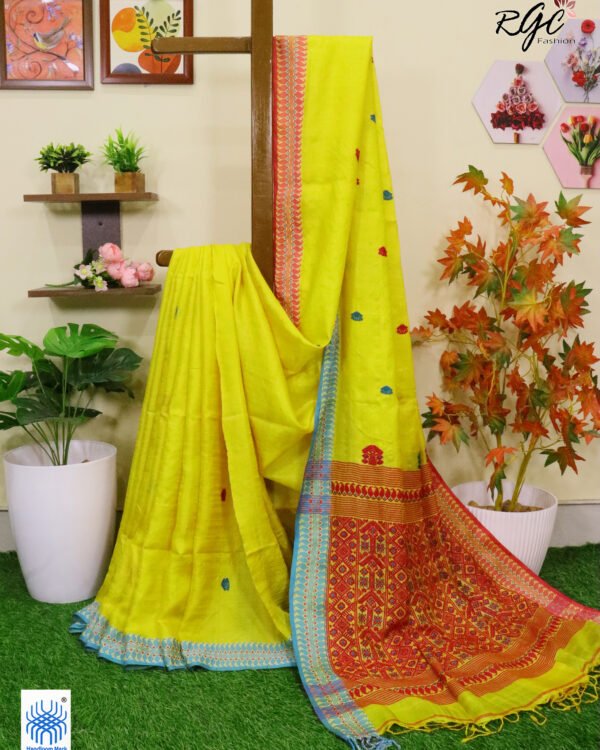 Yellow Pure Tussar Bengal Traditional Handloom Jamdani Saree