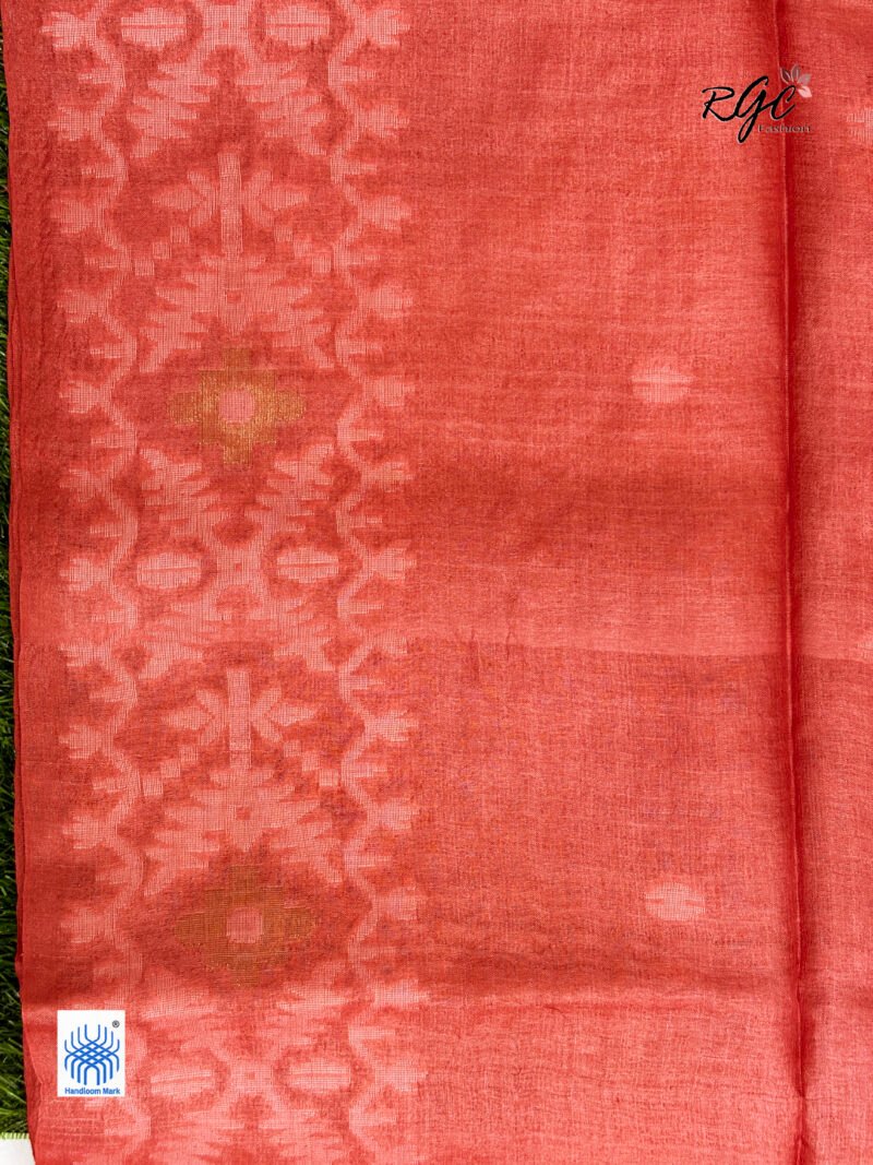 Dull Red Pure Gachi Tussar Handloom  Jamdani Saree - Image 10
