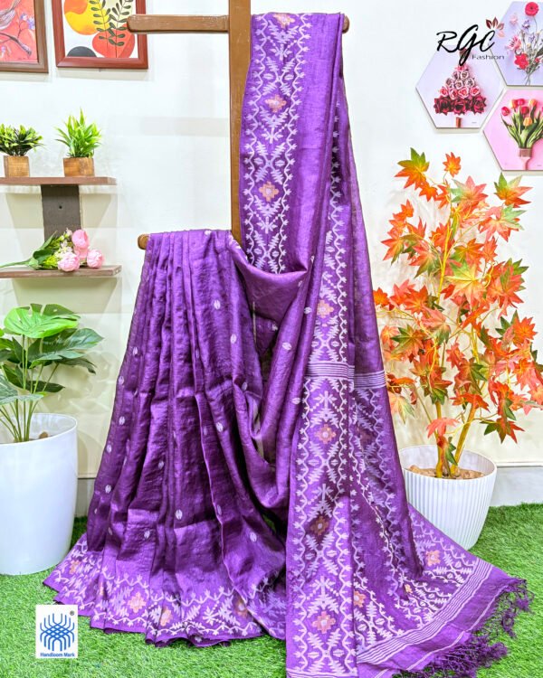 Purple Handloom Pure Gachi Tussar Jamdani Saree