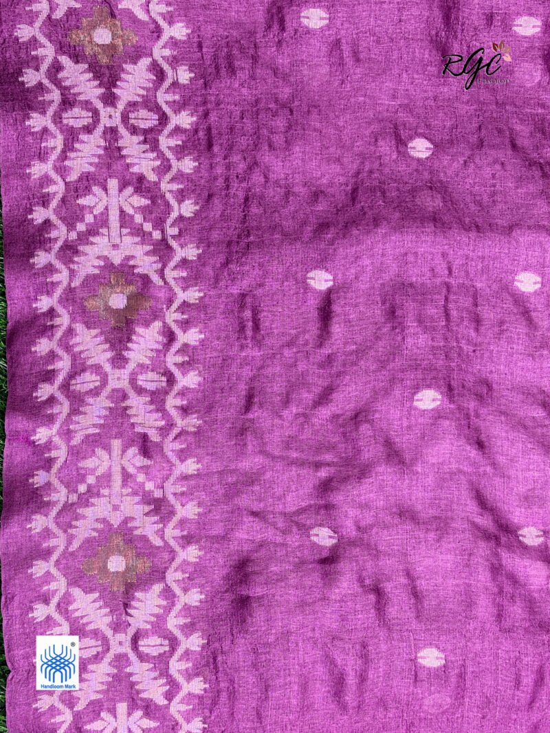 Onion Pure Gachi Tussar Handloom Jamdani Saree - Image 9