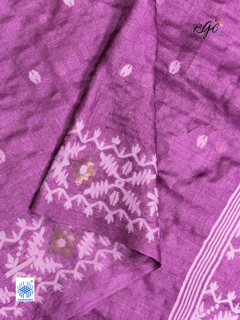 Onion Pure Gachi Tussar Handloom Jamdani Saree - Image 8