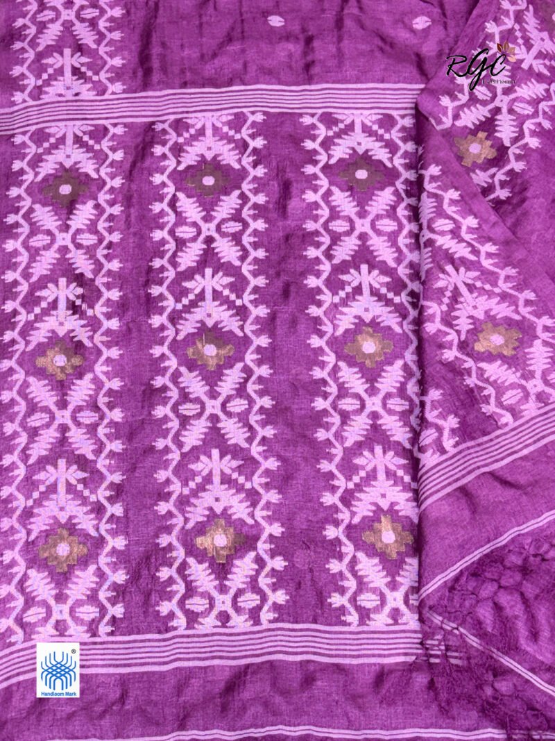 Onion Pure Gachi Tussar Handloom Jamdani Saree - Image 6