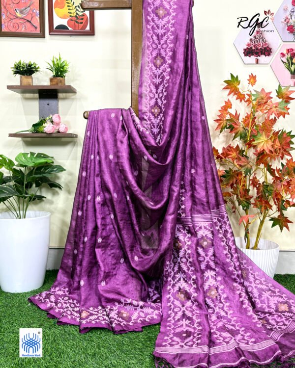 Onion Pure Gachi Tussar Handloom Jamdani Saree