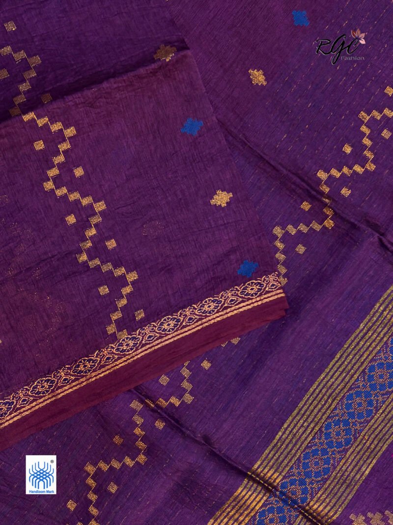 Wine Silk Linen Handloom Jamdani Saree - Image 6