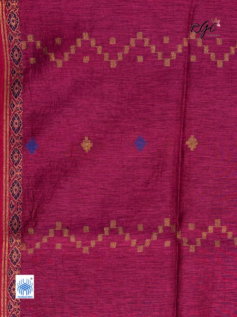 Beetroot Silk Linen Handloom Jamdani Saree - Image 2
