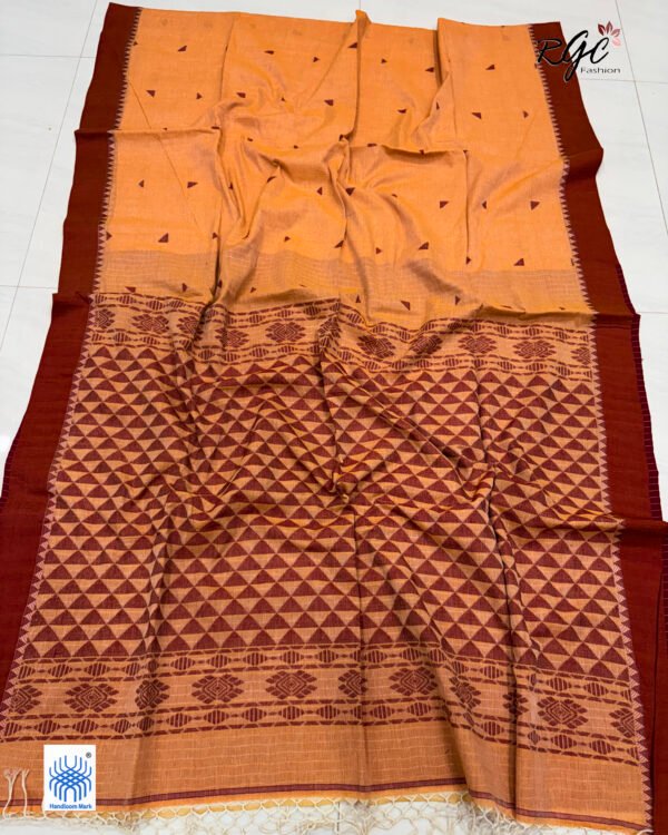 Pastle Orange Handloom Mulmul Cotton Triangle Jamdani Saree