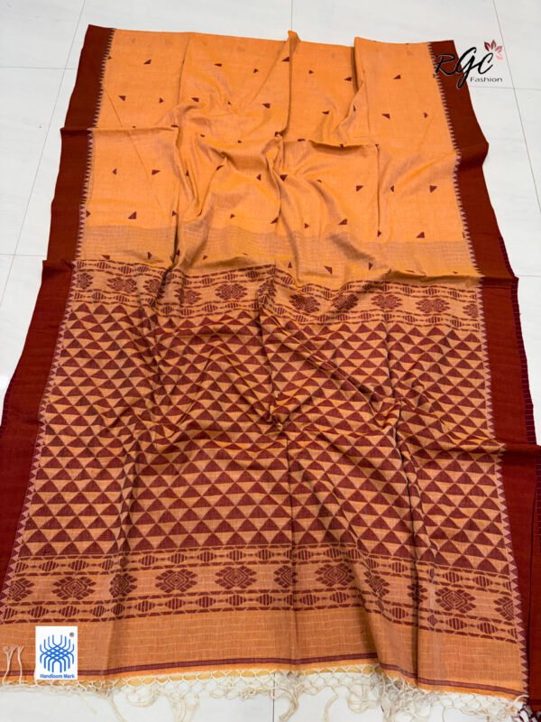 Pastle Orange Handloom Mulmul Cotton Triangle Jamdani Saree