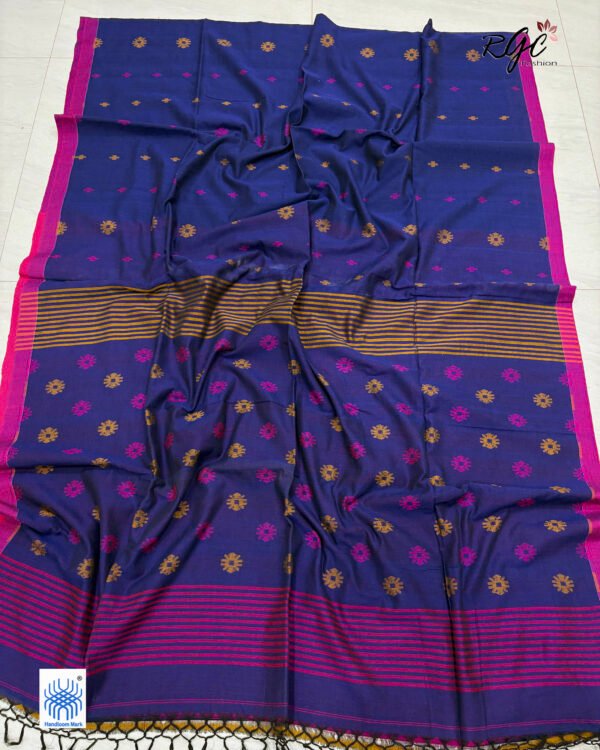 Blue Handloom Mulmul Cotton Dhakai Jamdani Saree