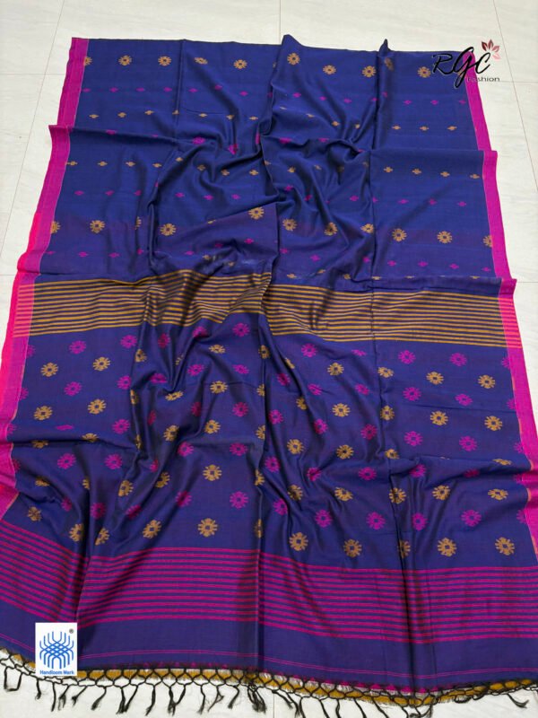 Blue Handloom Mulmul Cotton Dhakai Jamdani Saree
