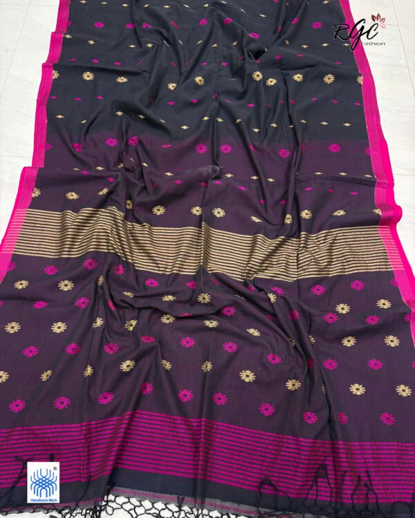Black Handloom Mulmul Cotton Dhakai Jamdani Saree