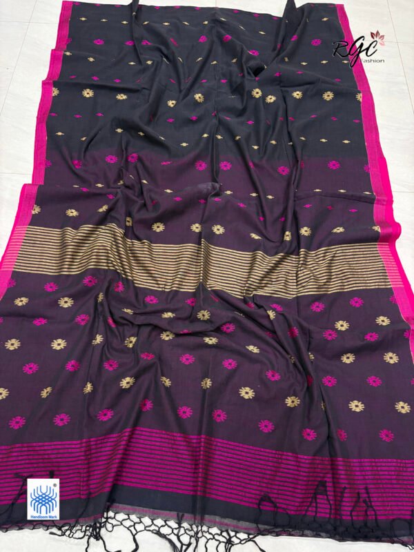 Black Handloom Mulmul Cotton Dhakai Jamdani Saree