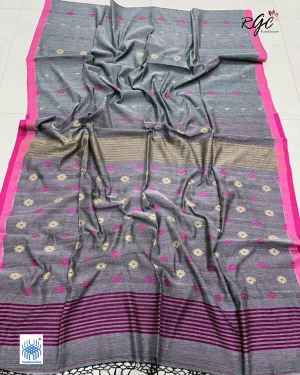 Gray Handloom Mulmul Cotton Dhakai Jamdani Saree