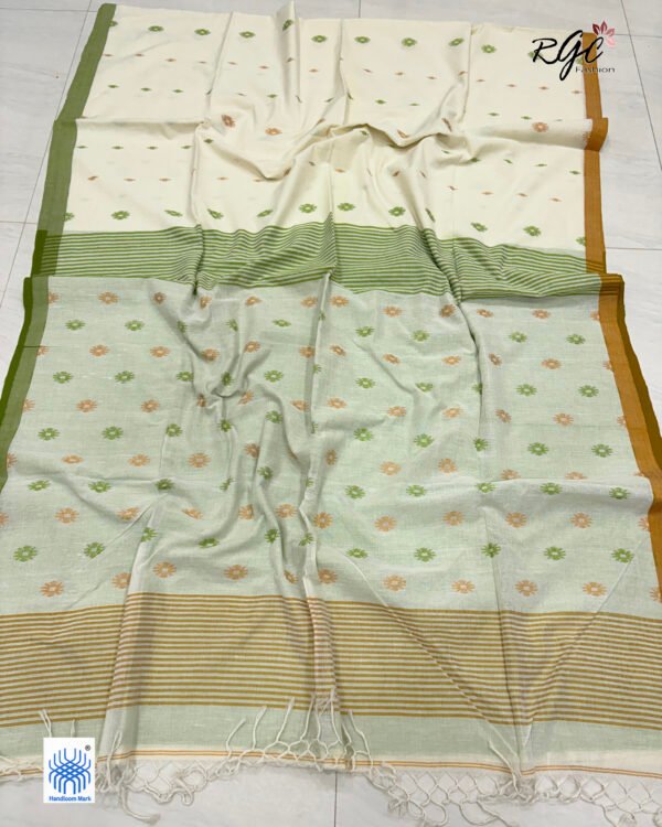 Off-White Handloom Mulmul Cotton Dhakai Jamdani Saree