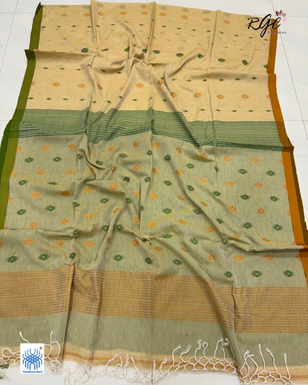 Beige Handloom Mulmul Cotton Dhakai Jamdani Saree