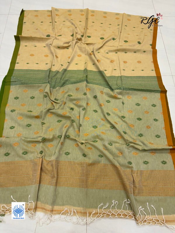 Beige Handloom Mulmul Cotton Dhakai Jamdani Saree
