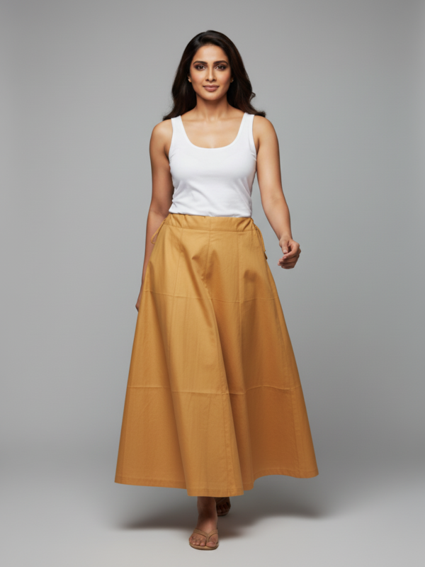 Beige Cotton Adjustable Petticoat for Saree