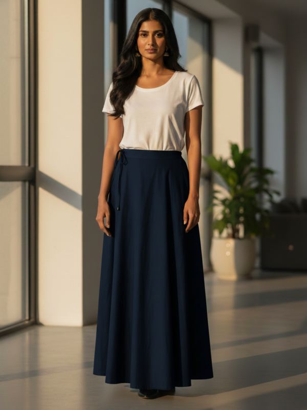Dark Blue Cotton Adjustable Petticoat for Saree