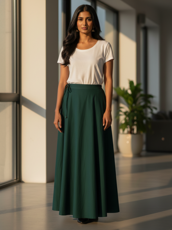 Bottle Green Cotton Adjustable Petticoat for Saree