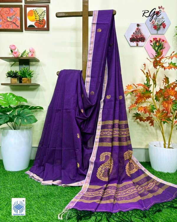 Purple Handloom Premium Khadi Cotton Jamdani Saree