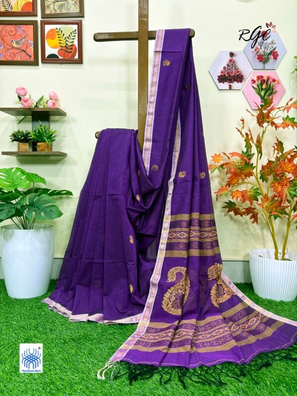 Purple Handloom Premium Khadi Cotton Jamdani Saree