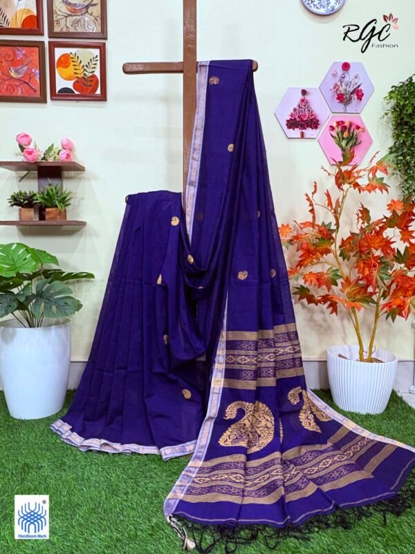 Navy Blue Handloom Premium Khadi Cotton Jamdani Saree