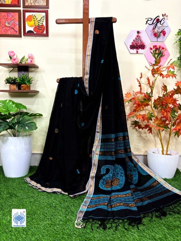 Zed Black Handloom Premium Khadi Cotton Jamdani Saree