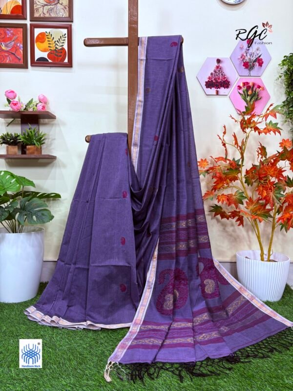 Blue-Purple Handloom Premium Khadi Cotton Jamdani Saree
