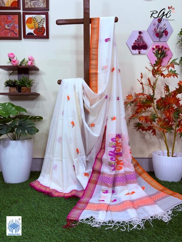 Off-White Handloom Premium Cotton Jamdani Saree