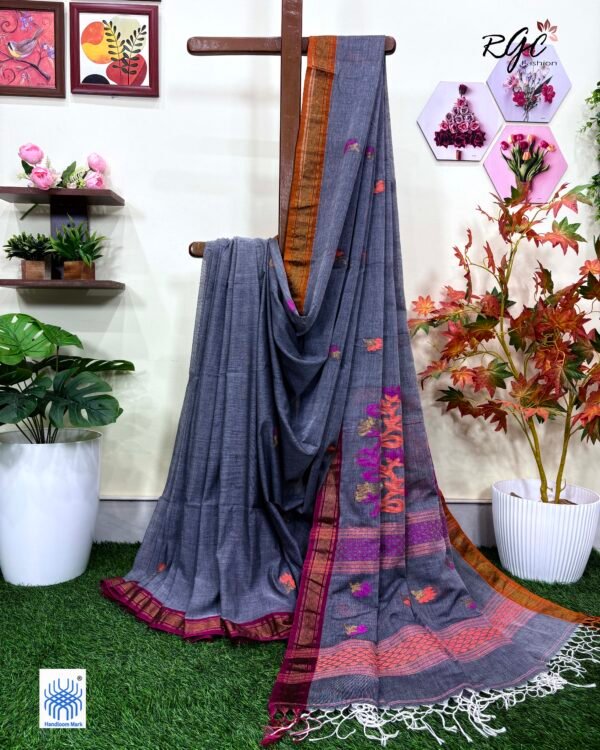 Slate Grey Handloom Premium Cotton Jamdani Saree
