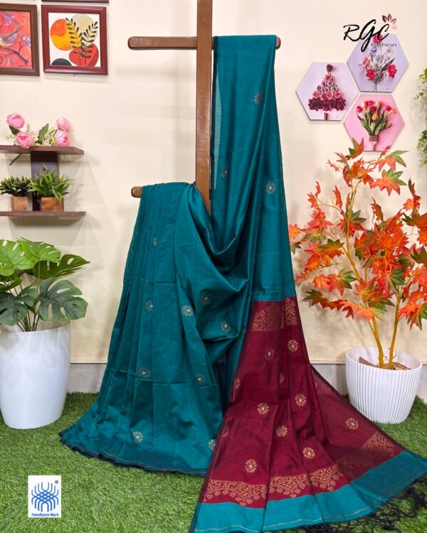 Dark Firozi Handloom Premium Acrylic Buti Jamdani Saree