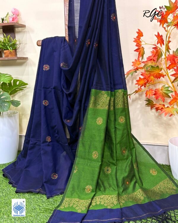 Dark Blue Handloom Premium Acrylic Buti Jamdani Saree