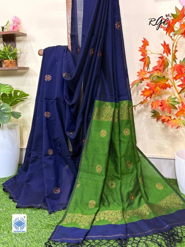 Dark Blue Handloom Premium Acrylic Buti Jamdani Saree