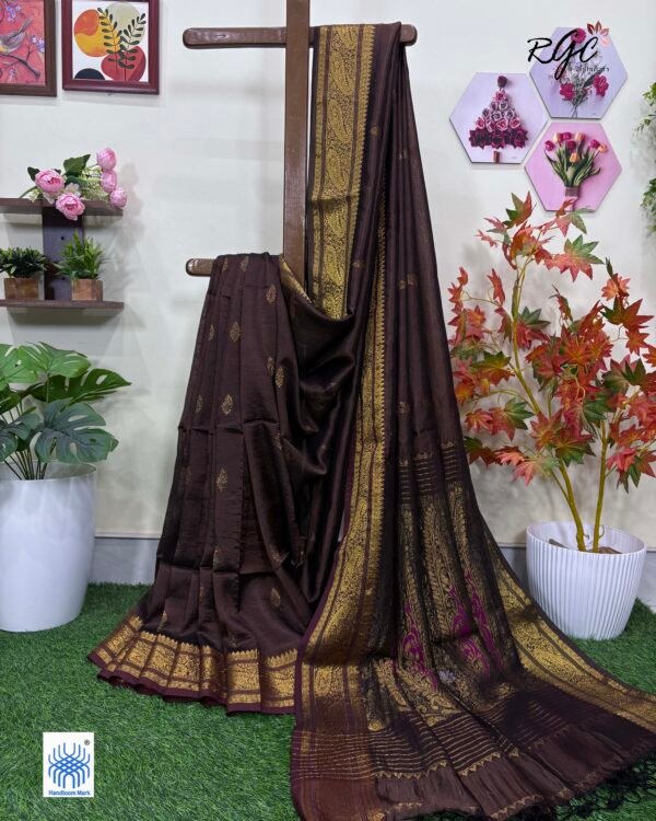 Brown Paisley Bengal Handloom Katan Silk Bridal Saree
