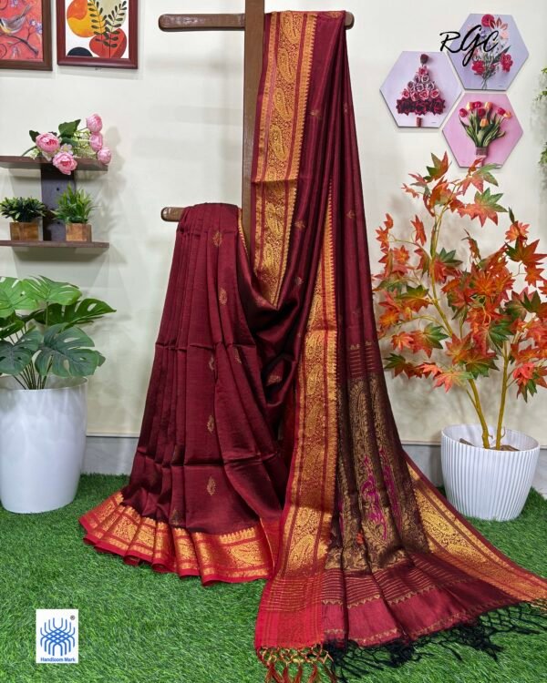 Maroon Paisley Bengal Handloom Katan Silk Bridal Saree