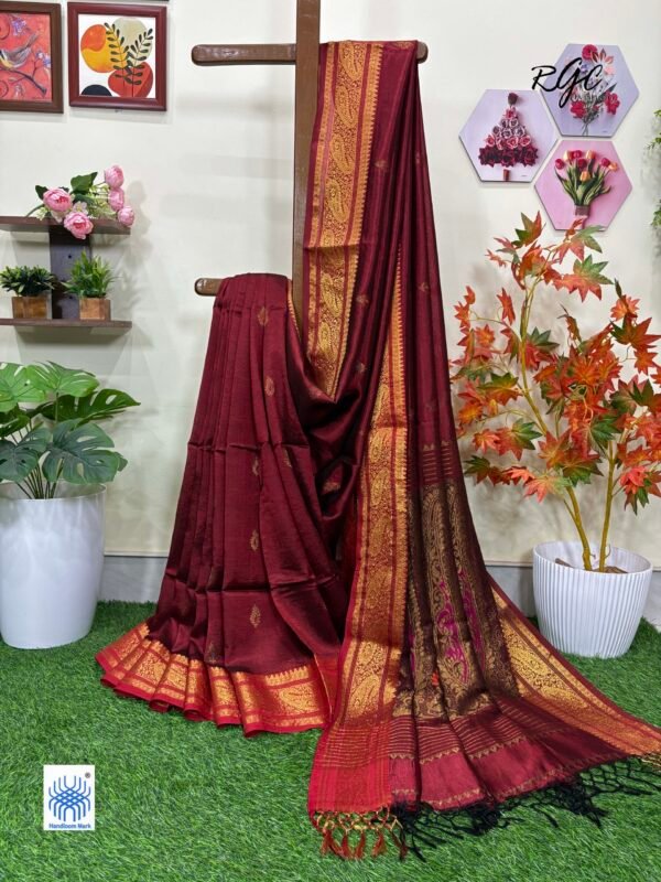 Maroon Paisley Bengal Handloom Katan Silk Bridal Saree