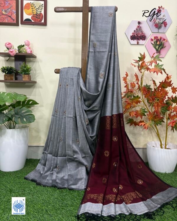 Gray Handloom Premium Acrylic Buti Jamdani Saree