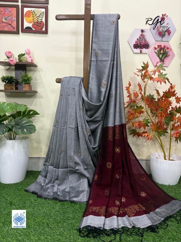 Gray Handloom Premium Acrylic Buti Jamdani Saree