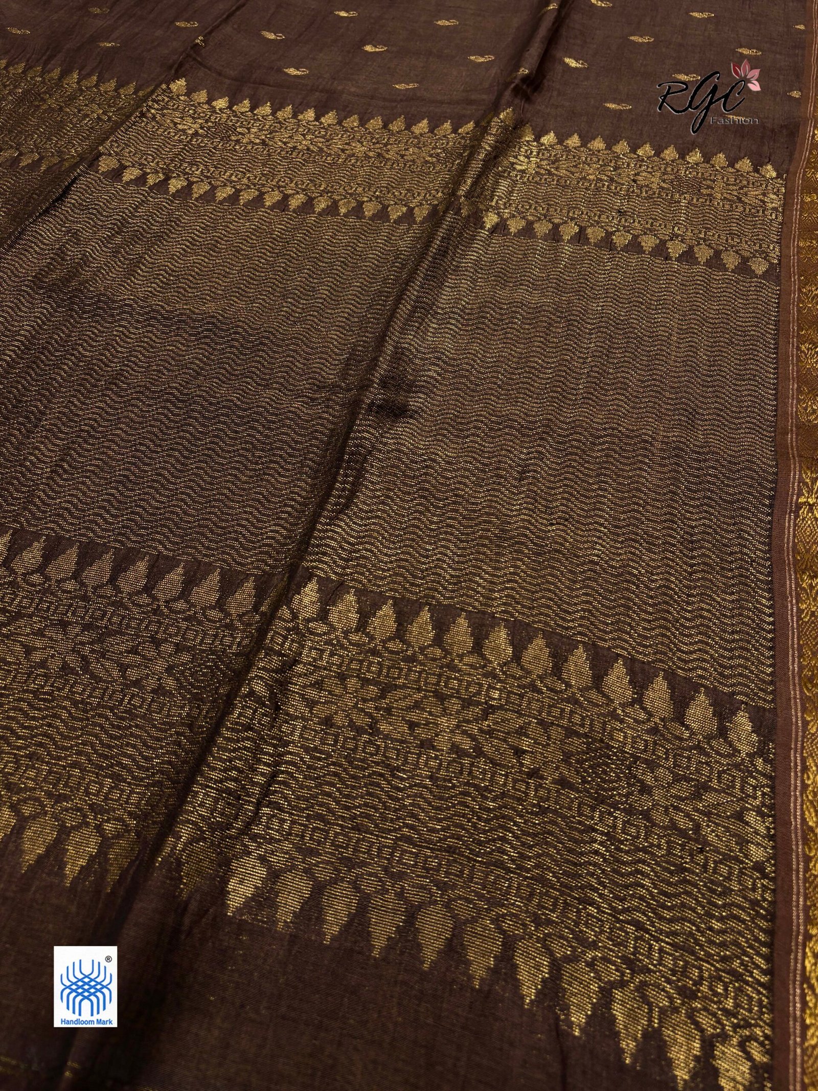 Chocolate Paisly Buta Organic Linen Jamdani Saree - Image 4