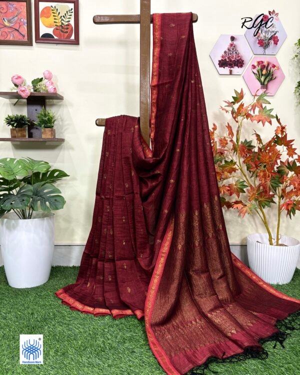 Maroon Paisly Buta Organic Linen Jamdani Saree