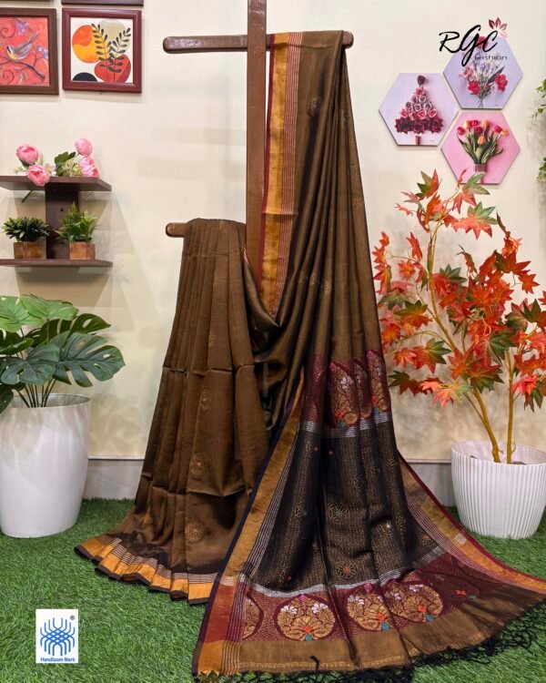 Yellow Metal Bengal Handloom Katan Silk Benarasi Saree