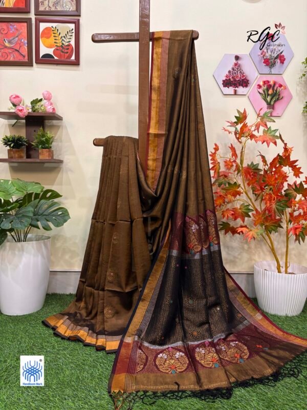 Yellow Metal Bengal Handloom Katan Silk Benarasi Saree