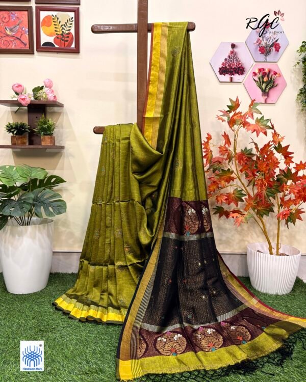 Lemon Ginger Bengal Handloom Katan Silk Benarasi Saree