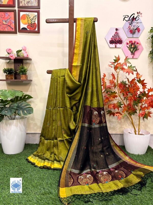 Lemon Ginger Bengal Handloom Katan Silk Benarasi Saree