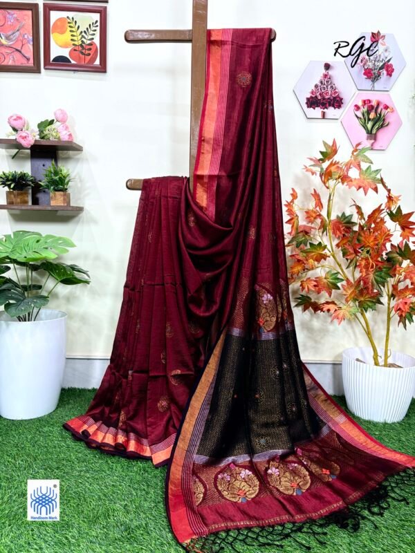 Maroon Bengal Handloom Katan Silk Benarasi Saree
