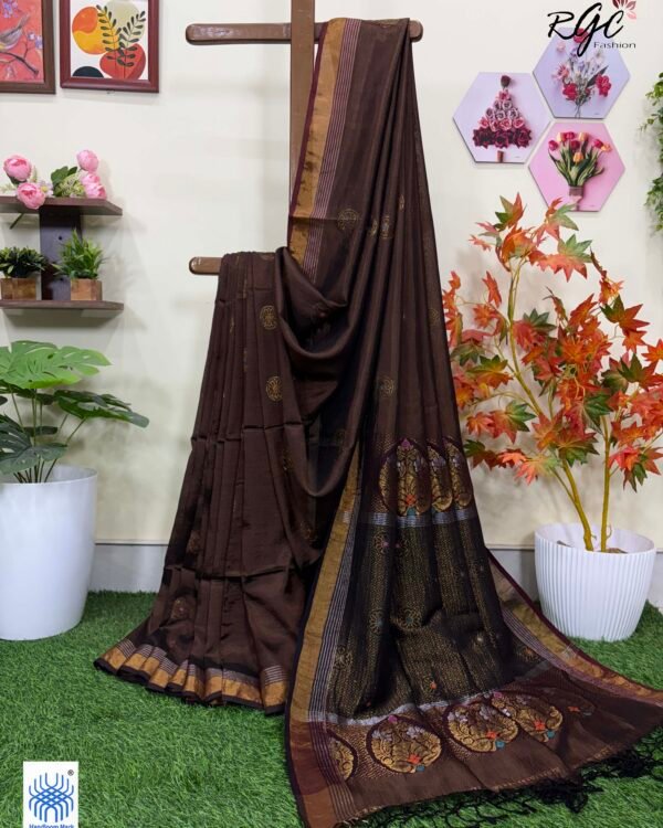 Brown Bengal Handloom Katan Silk Benarasi Saree