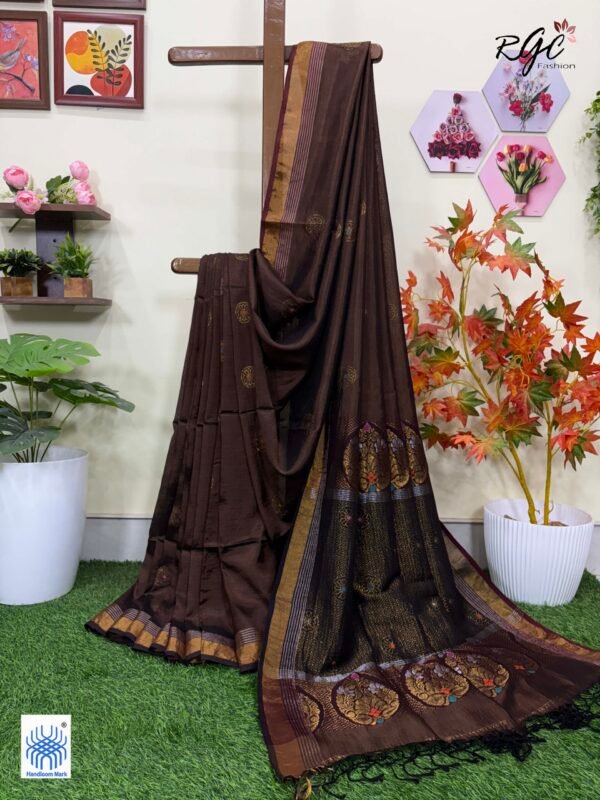 Brown Bengal Handloom Katan Silk Benarasi Saree