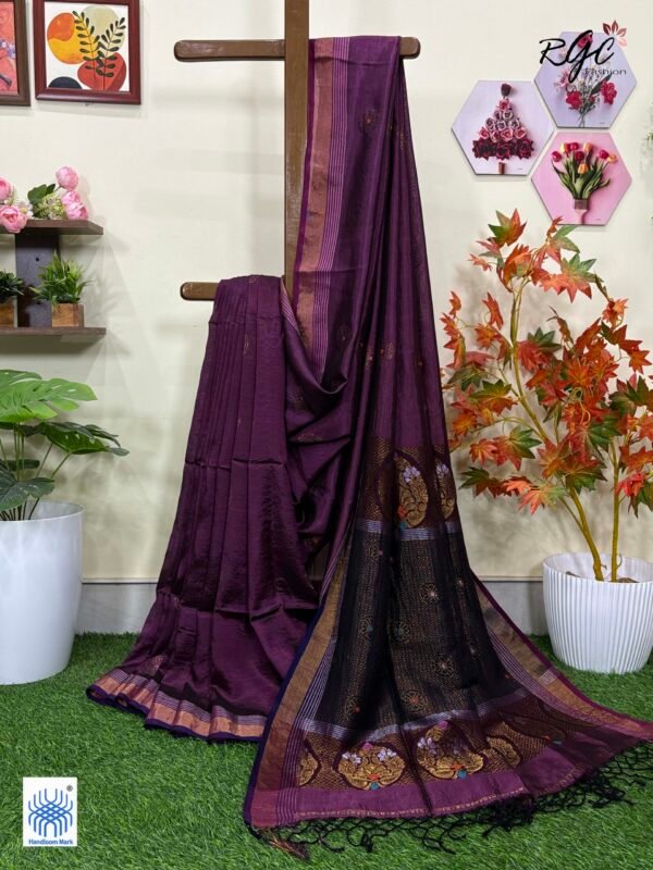 Wine Bengal Handloom Katan Silk Benarasi Saree
