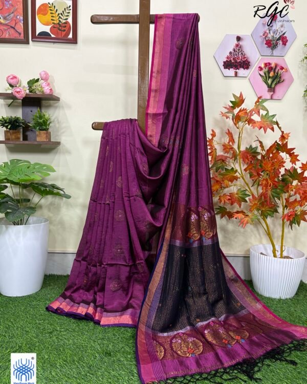 Beetroot Bengal Handloom Katan Silk Benarasi Saree